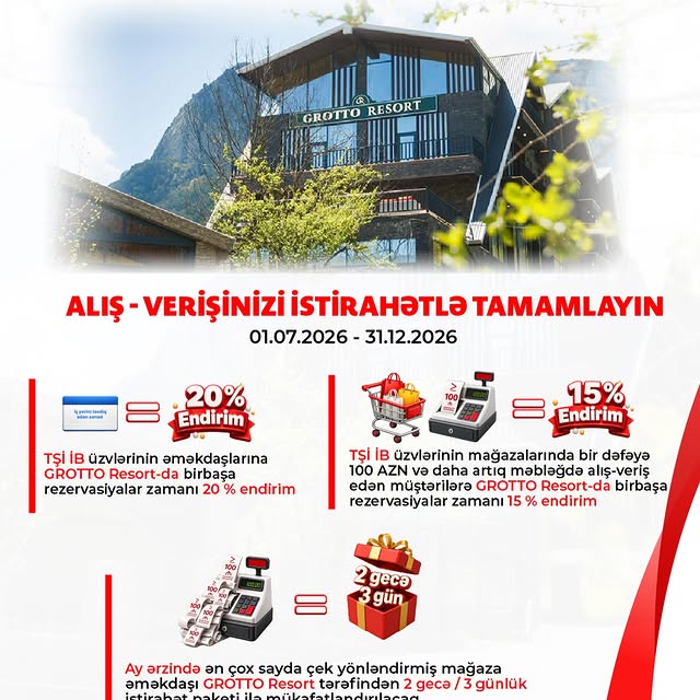 Alış-verişinizi istirahətlə tamamlayın! 🌿 Grotto Resort və “Ticarət Şəbəkələrinin İnkişafı” …